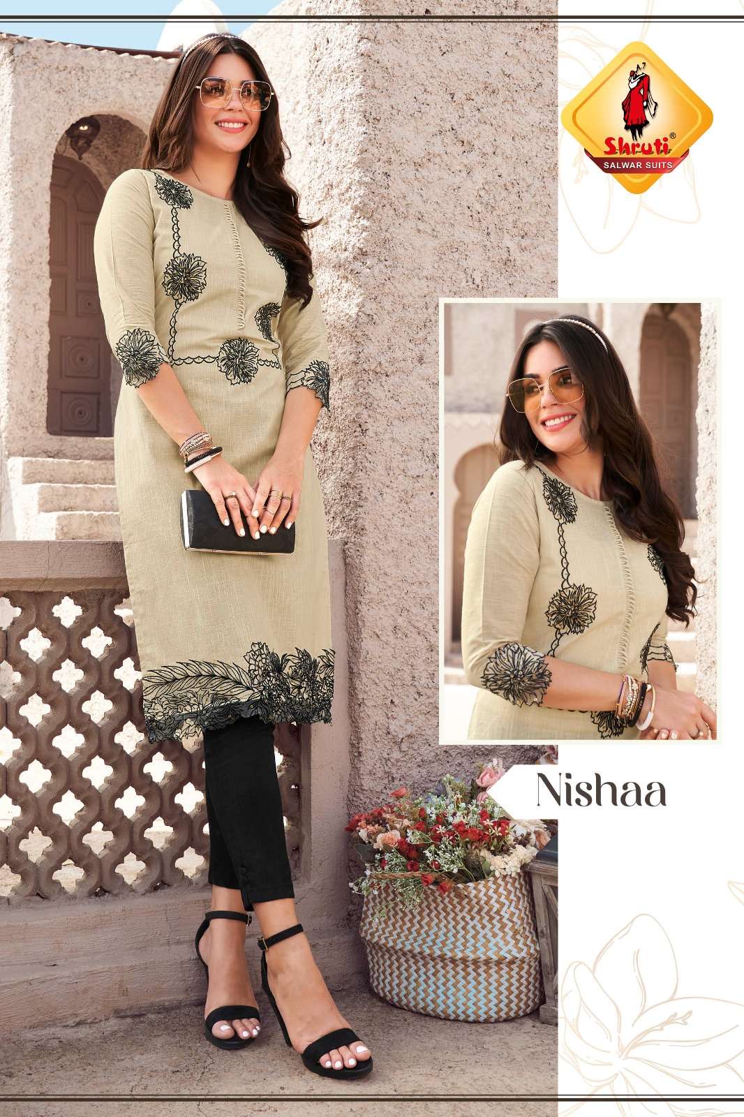 KKASHISH VOL 28  PURE COTTON LINEN WITH DIFFERENT TYPES OF STYLISH EMBROIDERY WORK BY SHRUTI SUITS NISHAA